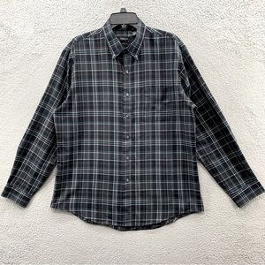 Van Heusen Shirt Men L 16-16.5 Blue Gray Plaid Long Sleeve Button Up Classic Fit